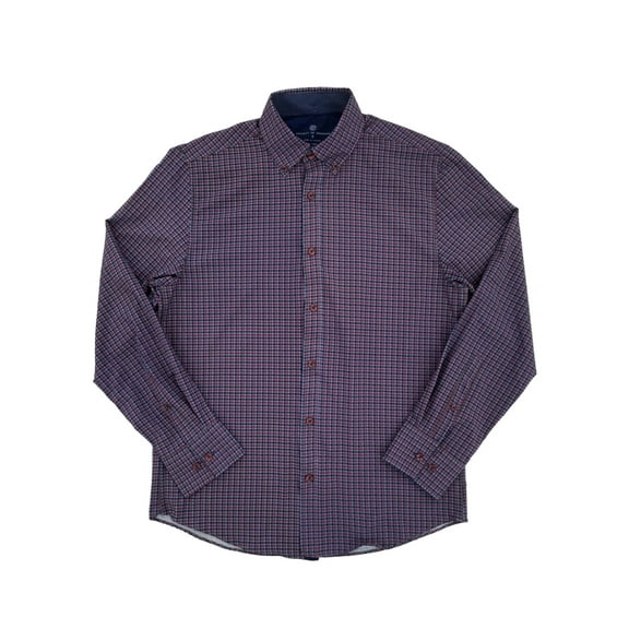 Mens Burgundy Plaid 4-Way Stretch Long Sleeve Button-Down Shirt Small