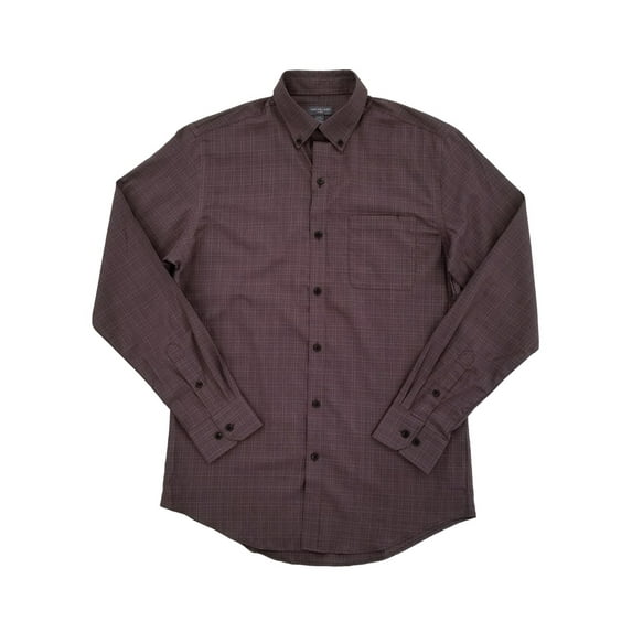 Mens Burgundy Plaid Button-Down Long Sleeve Flex Shirt