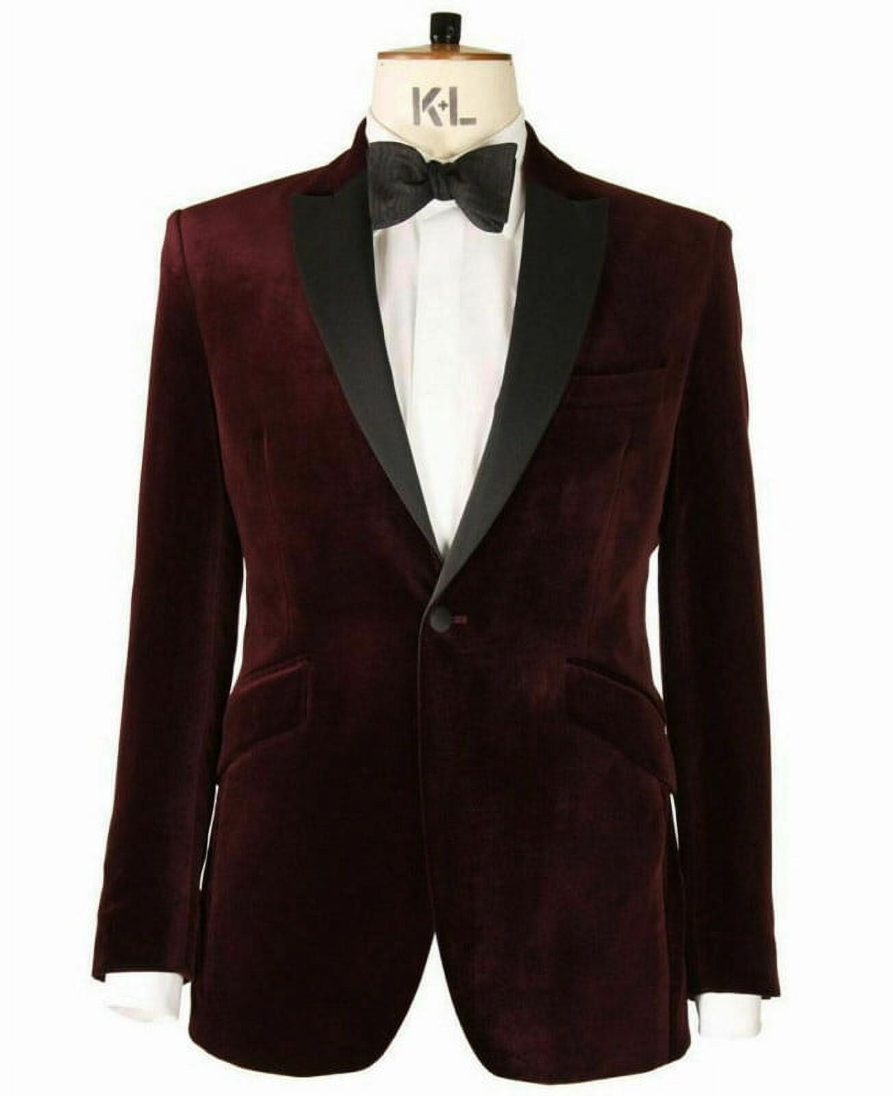 Mens Velvet Blazer Maroon Single Breasted With Peak Lapels For Elegant Formalwear main image 1