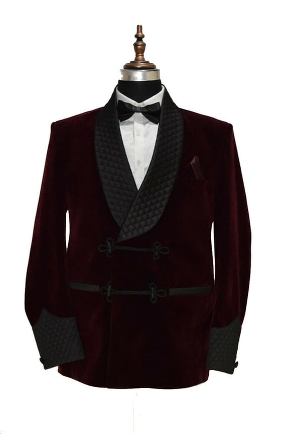 Mens Burgundy Velvet Smoking Blazer – Elegant Evening Wear for Bridal & Bridesmaid