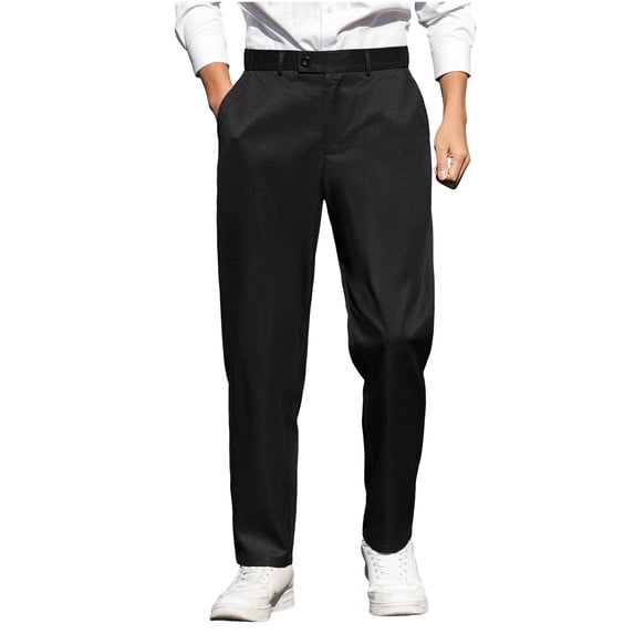 Mens Business Casual Dress Pants Button Elastic Waist Wrinkle Free Flat Front Golf Formal Trousers Fathers Gift