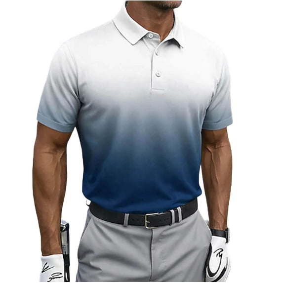 Mens Business Casual Golf Shirt Short Sleeve Gradient Color Block Collared Performance Athletic Top Quick Dry 4 Way Stretch Classic Fit Summer Workout for Tennis & Office, Big & Tall