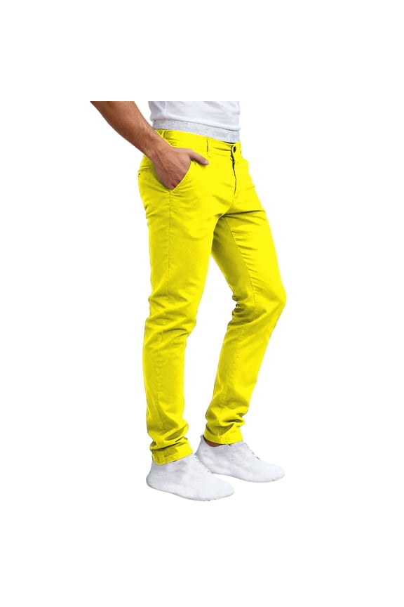 Mens Business Casual Pants Button Elastic Waist Slim Fit Solid Color Work Trousers with Pockets Fathers Gift