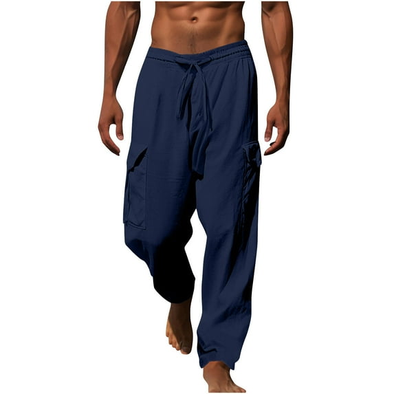 Mens Business Casual Pants Plus Size Drawstring Elastic Waist Solid Color Casual Length Pants Save to 65% off!