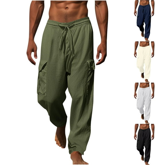 Mens Business Casual Pants Plus Size Drawstring Elastic Waist Solid Color Casual Length Pants Save to 65% off!