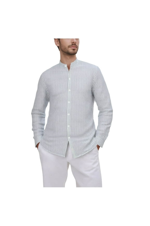 Mens Business Casual T Shirts, Long Sleeve Shirts for Men Fall Fashion Striped Printed Button Down Dressy Blouses S-3XL