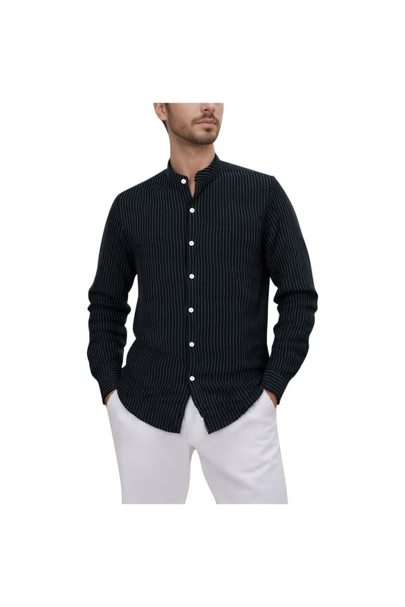 Mens Business Casual T Shirts, Long Sleeve Shirts for Men Fall Fashion Striped Printed Button Down Dressy Blouses S-3XL