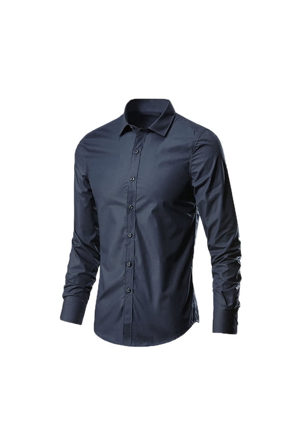 Mens Business Casual T-Shirts, Long Sleeve Shirts for Men Fall Loose Fit Solid Color Lapel Button Down Dressy Blouses S-XL