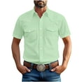 thumbnail image 1 of Mens Business Casual Tops, Button Down Shirts for Men Summer Big & Tall Vintage Solid Color Short Sleeve Lapel T-Shirts with Pockets S-5XL, 1 of 5