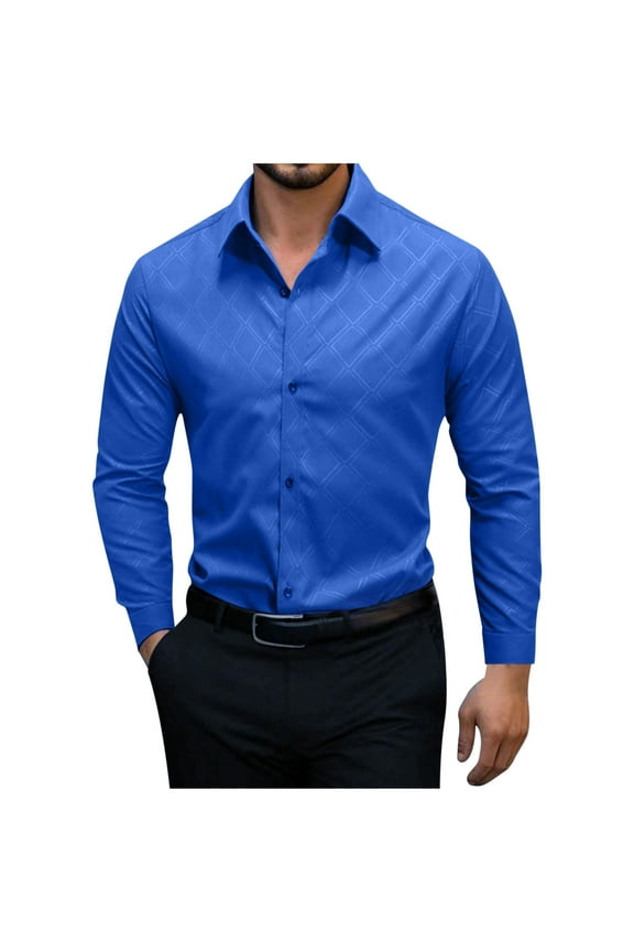 Mens Business Dress Shirts Button Slim Fit Long Sleeve Casual Formal Big and Tall Tee Shirts Summer Interview Shirt Blue XL