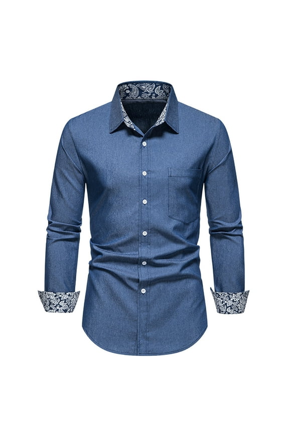 Mens Business Dress Shirts Long Sleeve Casual Button Down Shirt Formal Inner Collar Contrast Shirt for Men Wedding