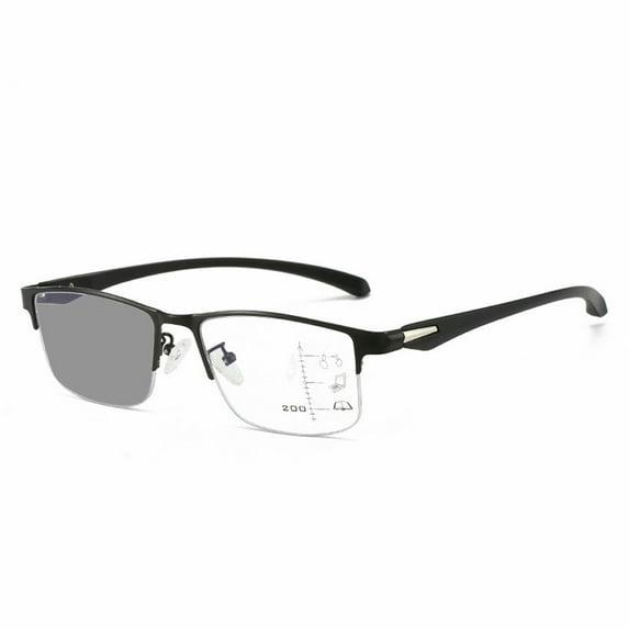 Mens Business Half Rimless Progressive Photochromic Reading Glasses Metal Rectangular Multi-focal Presbyopia Glasses Classic Readers +4.00