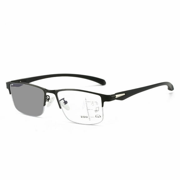 Mens Business Half Rimless Progressive Photochromic Reading Glasses Metal Rectangular Multi-focal Presbyopia Glasses Classic Readers +4.00