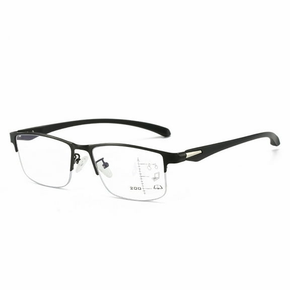 Mens Business Half Rimless Progressive Reading Glasses Metal Rectangular Multi-focal Presbyopia Glasses Classic Readers +3.00
