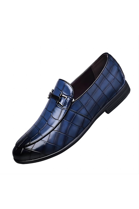 Mens Business Leather Loafers Formal Dress Casual Classic Comfort Wedding Office Breathable Oxford Shoes Blue 7 US