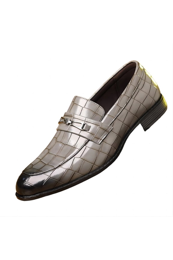 Mens Business Leather Loafers Formal Dress Casual Classic Comfort Wedding Office Breathable Oxford Shoes Gray 11 US