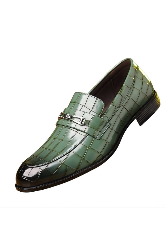 Mens Business Leather Loafers Formal Dress Casual Classic Comfort Wedding Office Breathable Oxford Shoes Green 6.5 US