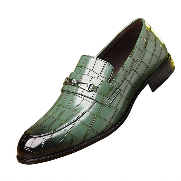 Mens Business Leather Loafers Formal Dress Casual Classic Comfort Wedding Office Breathable Oxford Shoes Green 7.5 US