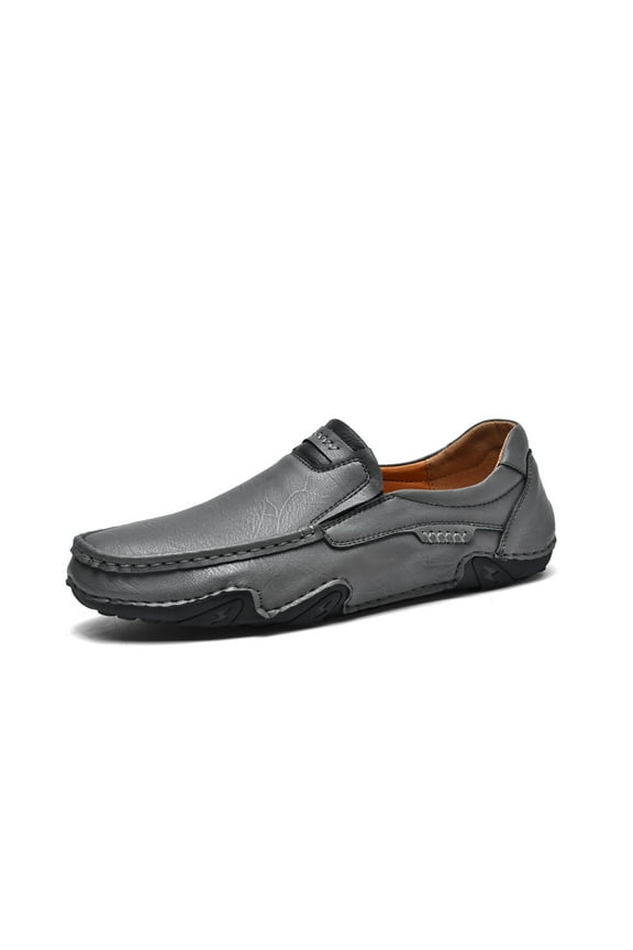 Mens Business Loafers Leather Casual Oxford Shoes Lightweight Soft Work Shoes Non-slip Comfortable Driving Gray 10.5 US