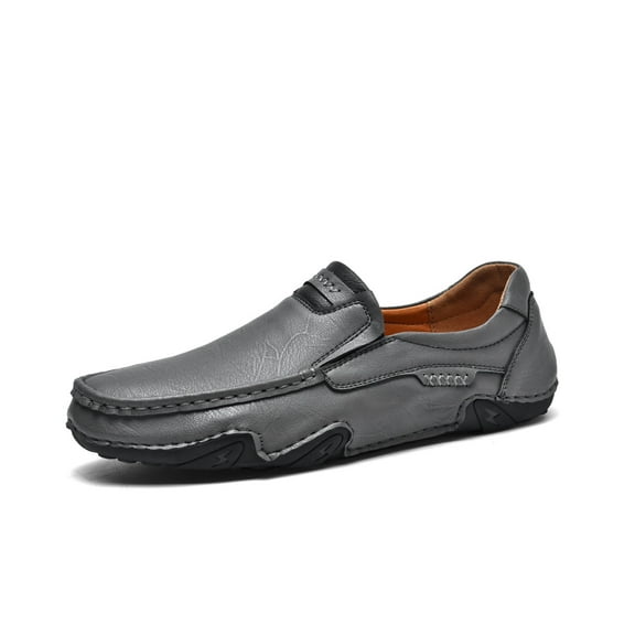 Mens Business Loafers Leather Casual Oxford Shoes Lightweight Soft Work Shoes Non-slip Comfortable Driving Gray 10.5 US