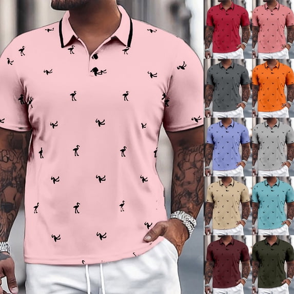 Mens Business Polo Shirt Short Sleeve T Shirt Button Down Resistant Tee Summer Top Khaki S