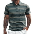thumbnail image 1 of Mens Business Polo Shirt Striped Button Collared Short Sleeved Casual Top with Pocket Slim Fit Comfortable Trendy Mens T-Shirts, 1 of 5