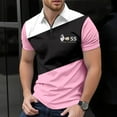 thumbnail image 1 of Mens Business Polo Shirt Zip Placket Short Sleeve T Shirt Summer Breathable Color Block Top Pink M, 1 of 3