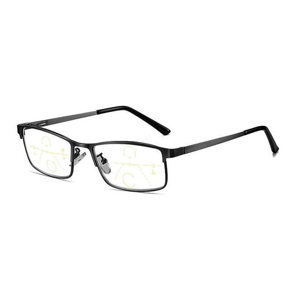 Mens Business Progressive Black Reading Glasses, Metal Rectangular Multi-focal Presbyopia Glasses Classic Spring Hinges Readers +2.50