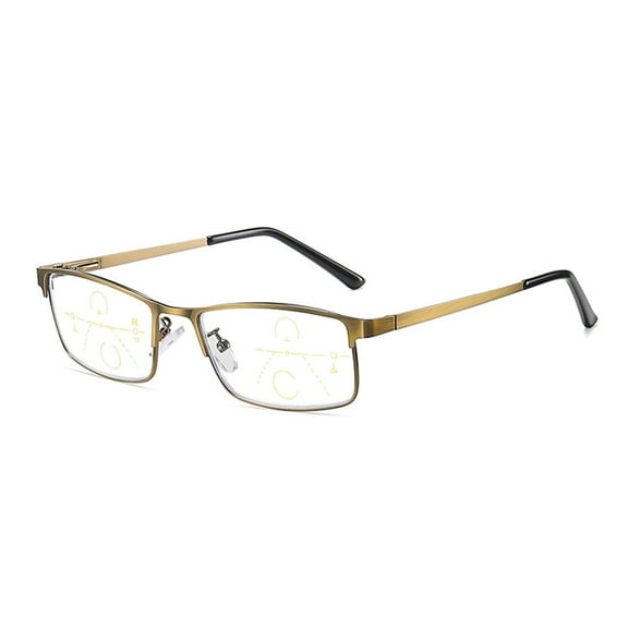 Mens Business Progressive Gold Reading Glasses, Metal Rectangular Multi-focal Presbyopia Glasses Classic Spring Hinges Readers +3.50