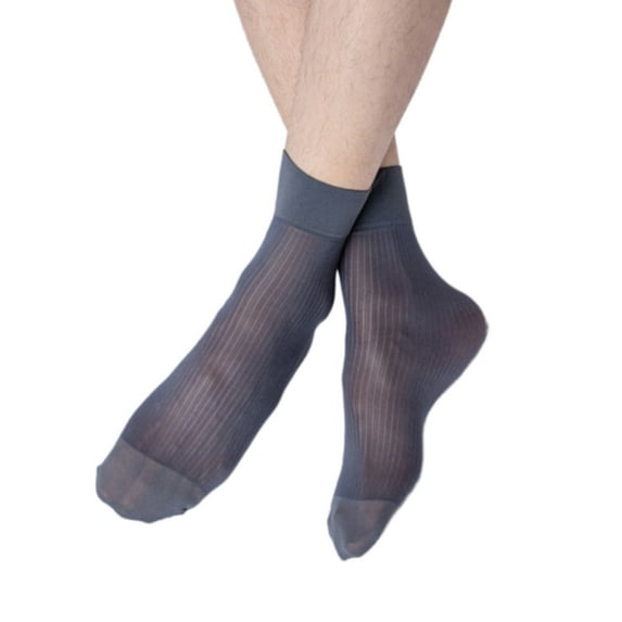 Mens Business Soft Breathable Nylon Sheer Dress Short Socks Thin See Through Silk Striped Ankle Socks for Formal Use