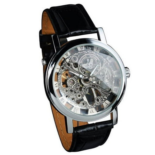 Mens Business Watch Hand Winding Mechanical Wrist Watches Silver