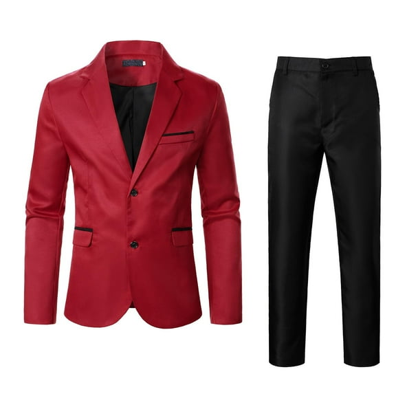 Mens Business Wedding Banquet Prom Casual Solid Color Stretch Slim Fit Classic Fit Tuxedo Blazer And Pants Two Piece