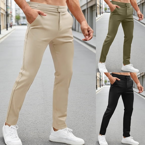 Mens Business Work Pants Classic Casual Trousers Comfortable Flat Front Dress Stretch Khaki Pant