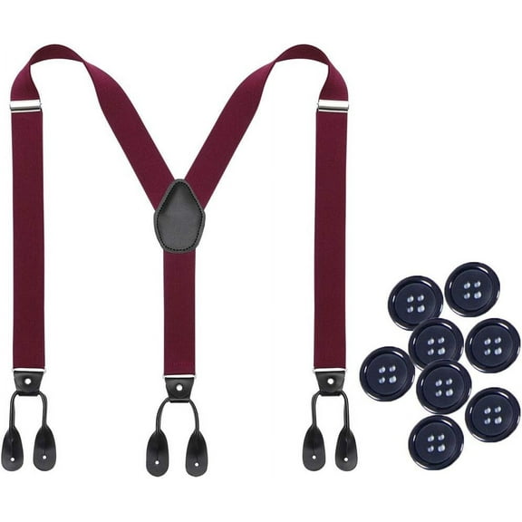 Mens Button Braces for Trousers - 1.37 Inches Adjustable Faux Leather Suspenders for Menu2019s Heavy Duty with 8 Buttons