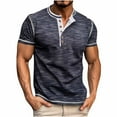 thumbnail image 1 of Mens Button Crewneck T Shirts Short Sleeve Tees Tops Casual Color Block Pullover Slim Basic Breathable Going-Out Loungewear Tshirts Shirt, 1 of 7