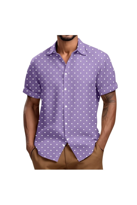 Mens Button Down Collared Shirt Summer Dress Polka Dot Print Casual Beach Buttons Shirts