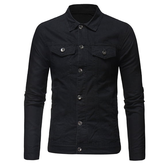 Mens Button Down Denim Jacket with Chest Flap Pockets Distressed Ripped Slim Fit Trucker Jean Jacket Coat for Men Big and Tall Size M-3XL Black