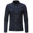 thumbnail image 1 of Mens Button Down Denim Jacket with Chest Flap Pockets Distressed Ripped Slim Fit Trucker Jean Jacket Coat for Men Big and Tall Size M-3XL Navy, 1 of 4