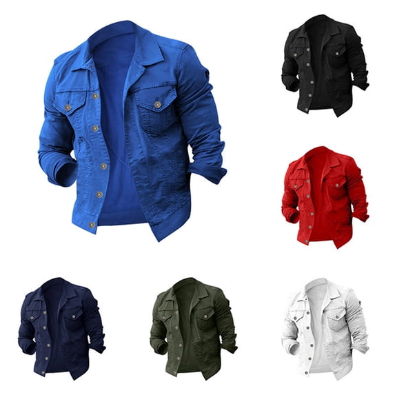 Mens Button Down Denim Jacket with Chest Flap Pockets Distressed Ripped Slim Fit Trucker Jean Jacket Coat for Men Big and Tall Size M-3XL White