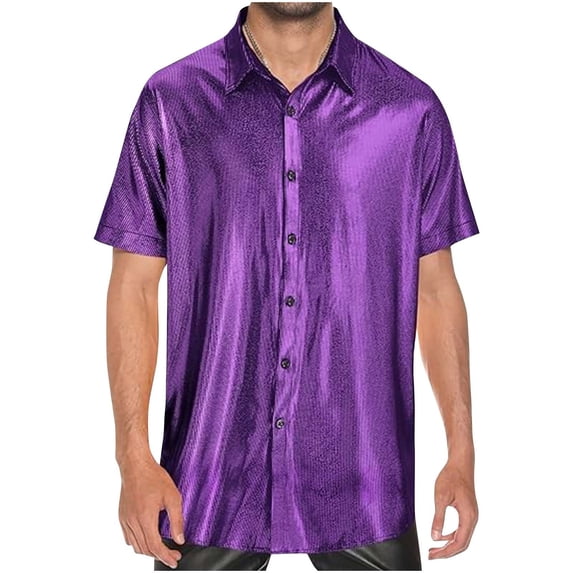 Mens Button Down Disco Lapel Shirt Mens Vintage Shirt Mens Sequined Prom Costume Tops