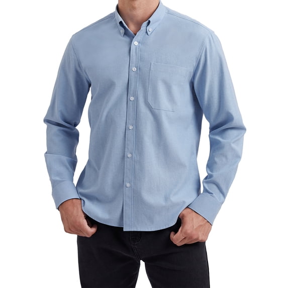 HISDERN Blue Dress Shirts for Men Oxford Button Down Shirts Long Sleeve Regular Fit XL