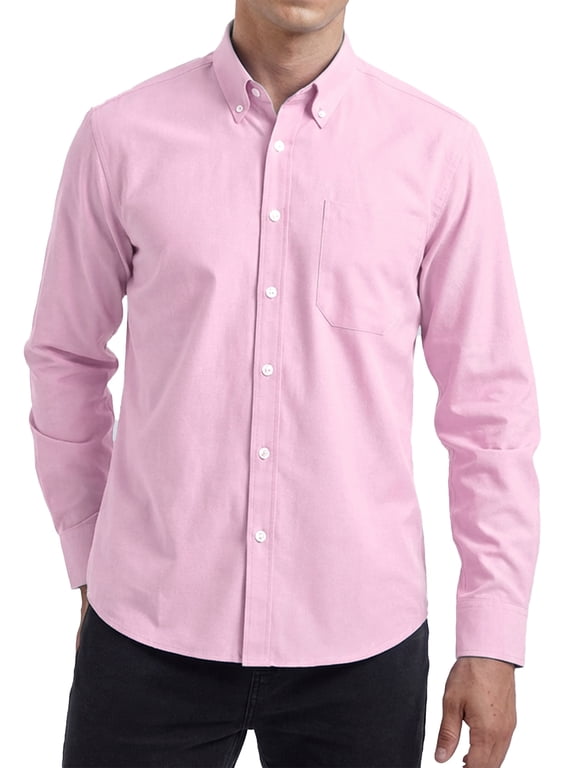 Mens Pink Dress Shirt Oxford Button Down Shirts Long Sleeve Regular Fit Office to Weekend