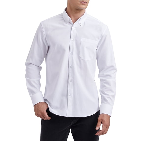 HISDERN Men's White Dress Shirt Oxford Button Down Shirts Long Sleeve Regular Fit 3XL