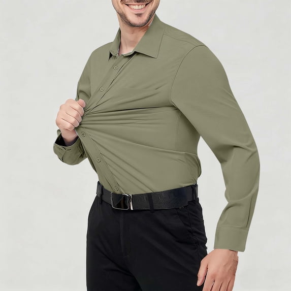 Mens Button Down Dress Shirts,Long Sleeve Business Shirts with Chest Pocket,Silky Wrinkle-Free Lapel Blouse for Work