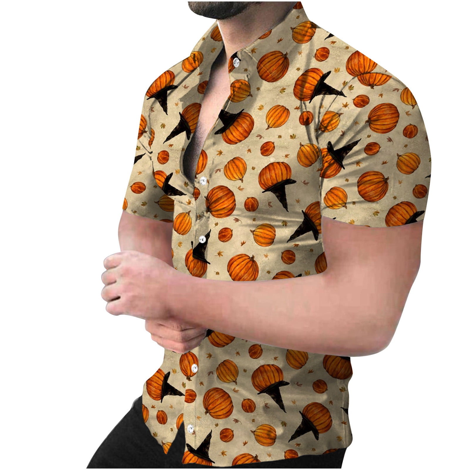 Mens Button Down Halloween Shirts,2023 Men's Short Sleeve Button Down