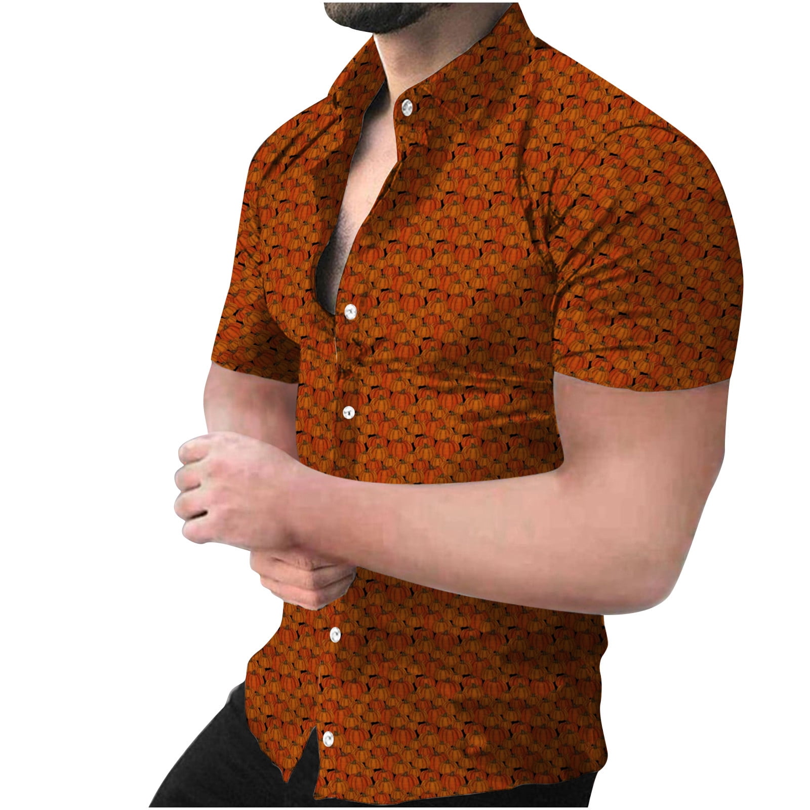 Mens Button Down Halloween Shirts,2023 Men's Short Sleeve Button Down