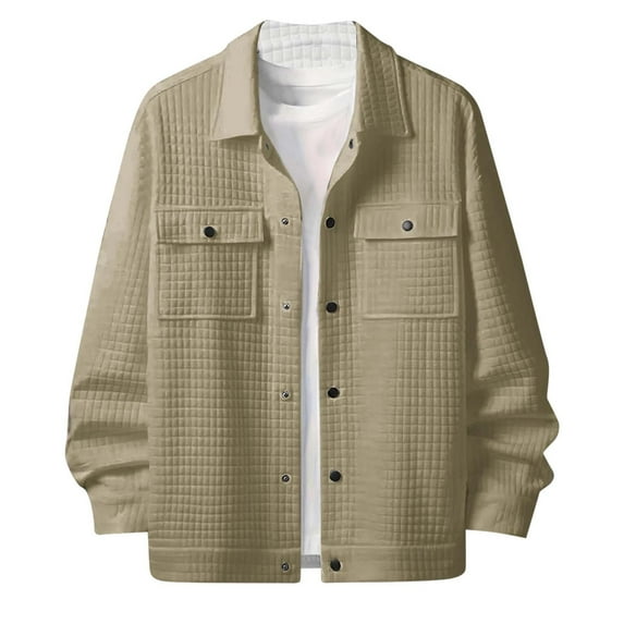 Mens Button-Down Jackets with Pockets and Collared Long Sleeve Coats Casual Solid Color Checkered Comfort Going-Out Work Outerwear Jacket