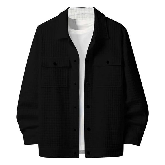 Mens Button-Down Jackets with Pockets and Collared Long Sleeve Coats Casual Solid Color Checkered Comfort Going-Out Work Outerwear Jacket