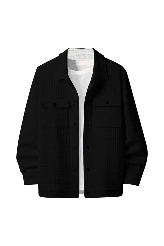 Mens Button-Down Jackets with Pockets and Collared Long Sleeve Coats Casual Solid Color Checkered Comfort Going-Out Work Outerwear Jacket
