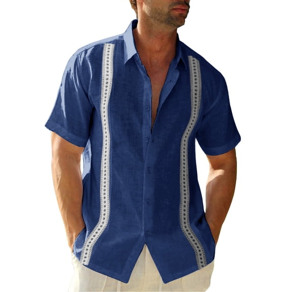 Mens Button Down Shirt Casual Beach Slim Fit Turn-down Tops